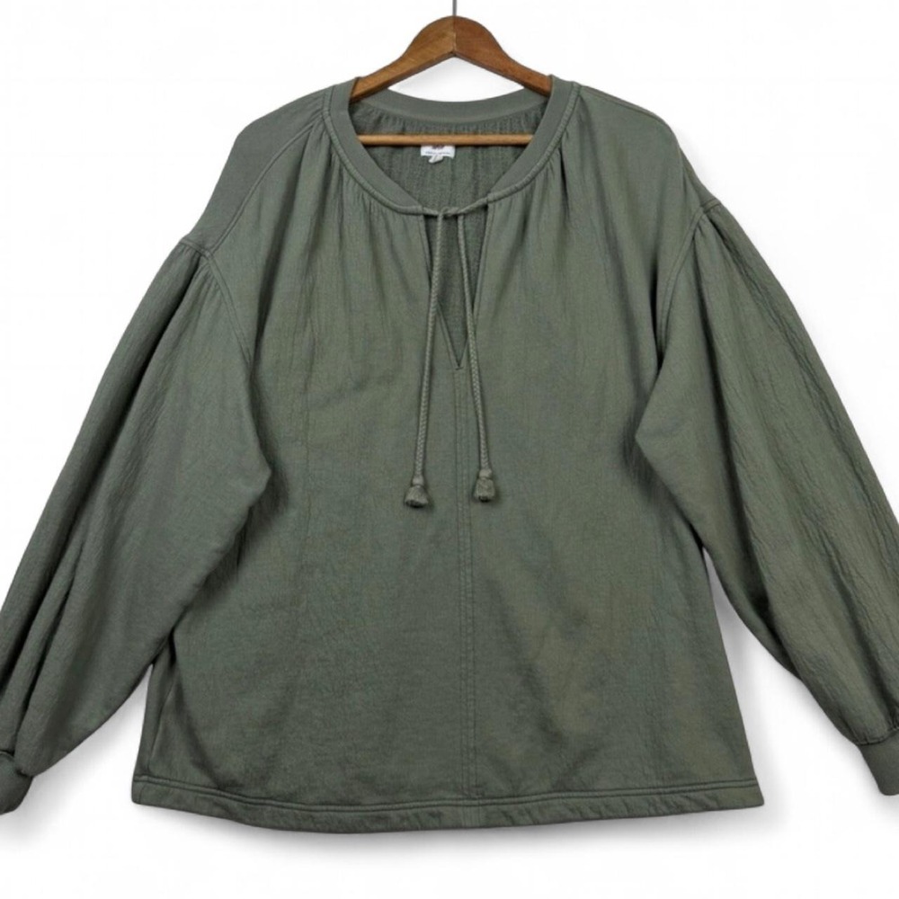Aerie green long sleeve top XS oversized textured French terry sweatshirt green